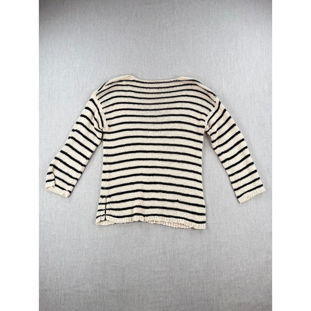 Lou & Grey Women Cream Navy Blue Striped Knit Boat Neck Sweater Size M